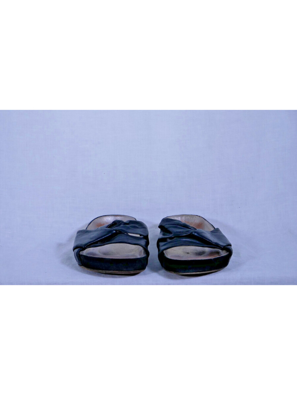 Isabel Marant Black Leather Knot Slide Sandals Gold Footbed Women's Size 7.5